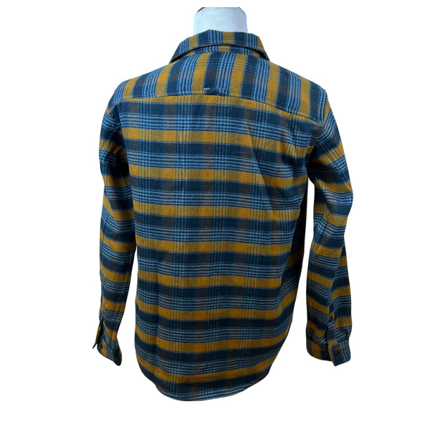Columbia Men's Yellow Blue Plaid Cotton Button Up Flannel Shirt Regular Fit M