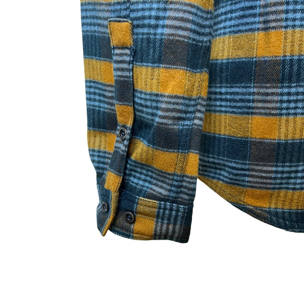 Columbia Men's Yellow Blue Plaid Cotton Button Up Flannel Shirt Regular Fit M