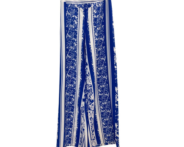 Arden B Blue & White Striped & Floral Wide-Leg Pants Szize XS - New