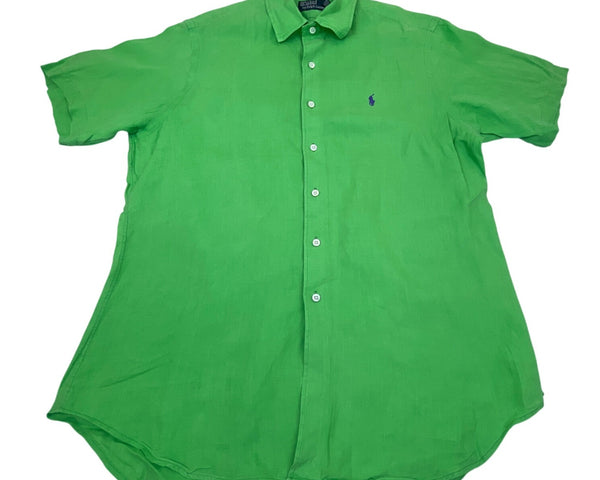 Polo By Ralph Lauren Mens Green Linen Button-Up Shirt Size L