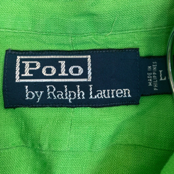 Polo By Ralph Lauren Mens Green Linen Button-Up Shirt Size L