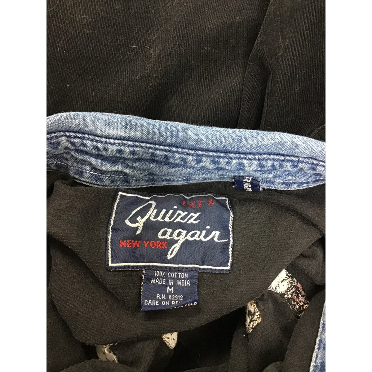 Lets Quizz Again Womens Black Corduroy Shirt Denim Collar Bear Embroidery M