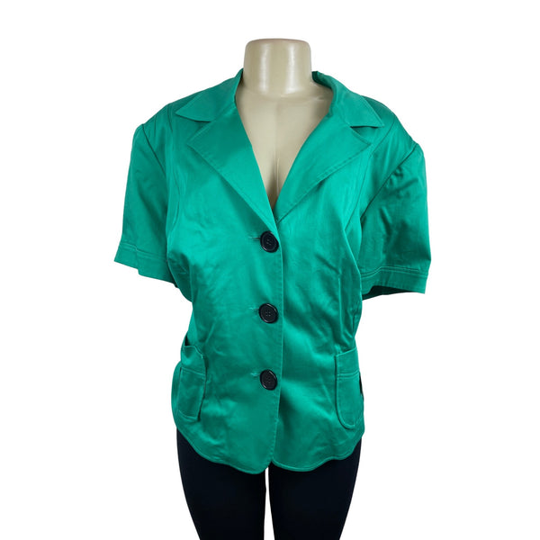 Studio I Womens Green Short Sleeve Button Down Stretchable Shirt Sz 24W - New