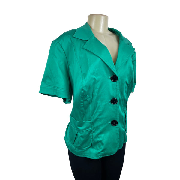 Studio I Womens Green Short Sleeve Button Down Stretchable Shirt Sz 24W - New