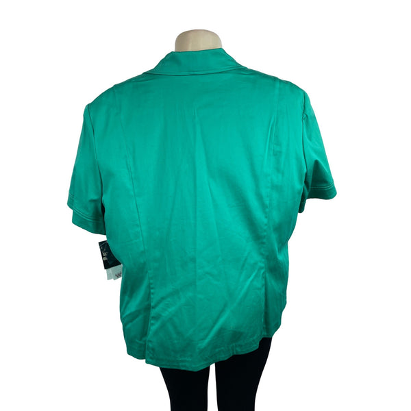 Studio I Womens Green Short Sleeve Button Down Stretchable Shirt Sz 24W - New