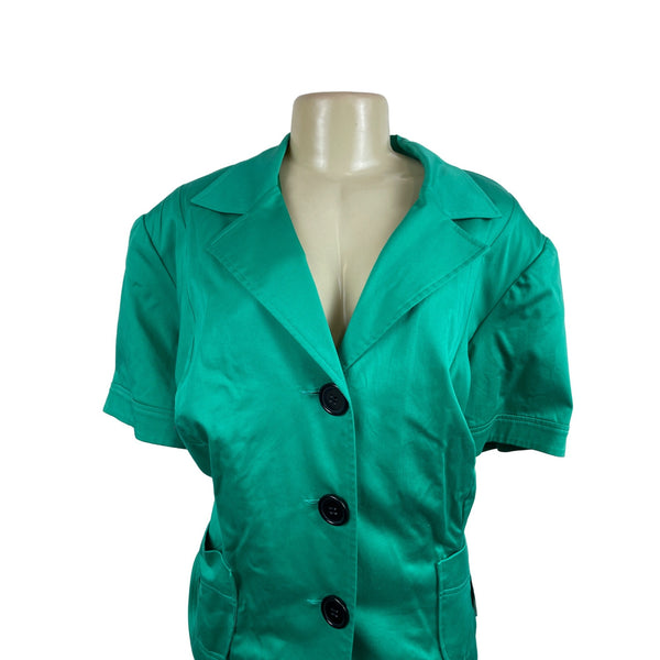 Studio I Womens Green Short Sleeve Button Down Stretchable Shirt Sz 24W - New