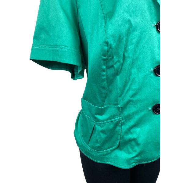 Studio I Womens Green Short Sleeve Button Down Stretchable Shirt Sz 24W - New