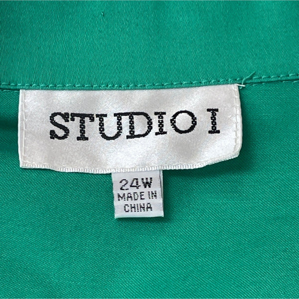 Studio I Womens Green Short Sleeve Button Down Stretchable Shirt Sz 24W - New