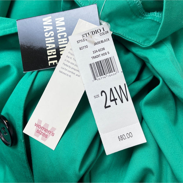 Studio I Womens Green Short Sleeve Button Down Stretchable Shirt Sz 24W - New