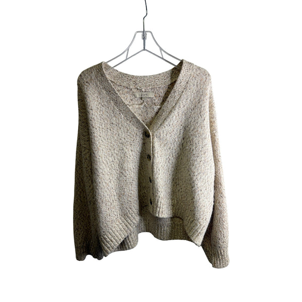 Loft Womens Beige Wool Blend Button-Up Textured Knit Sweater Cardigan Large