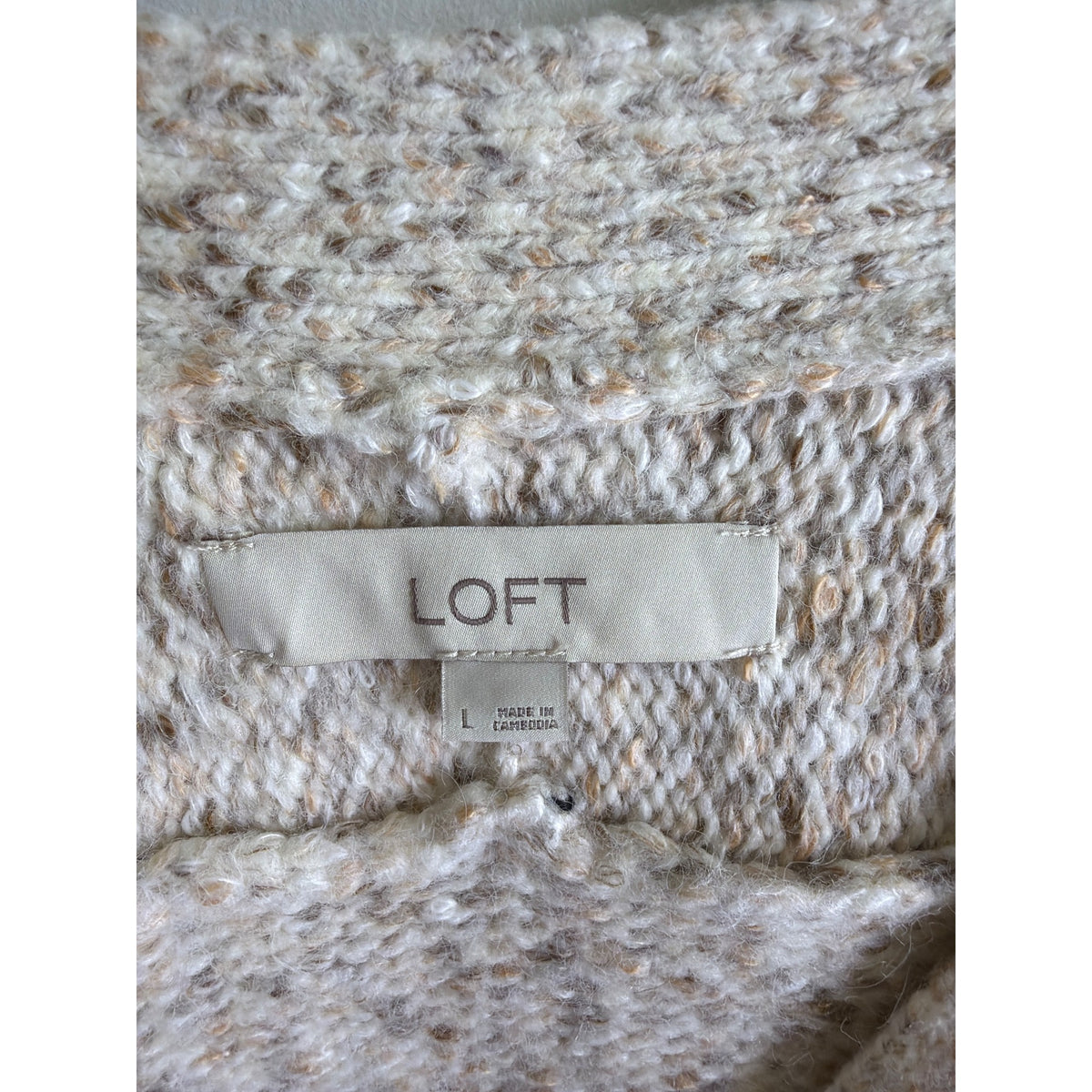 Loft Womens Beige Wool Blend Button-Up Textured Knit Sweater Cardigan Large