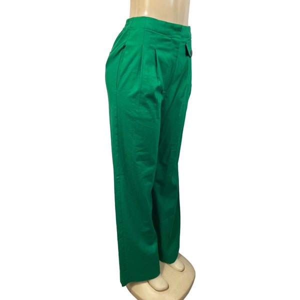Eva Mendes New York & Company Green Wide-Leg Elastic Waist Pants S Cotton Spand