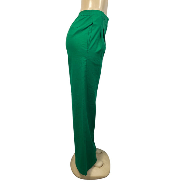 Eva Mendes New York & Company Green Wide-Leg Elastic Waist Pants S Cotton Spand