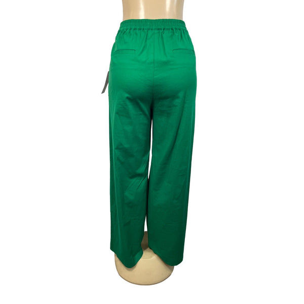 Eva Mendes New York & Company Green Wide-Leg Elastic Waist Pants S Cotton Spand