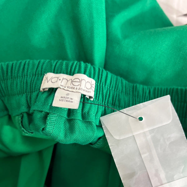 Eva Mendes New York & Company Green Wide-Leg Elastic Waist Pants S Cotton Spand
