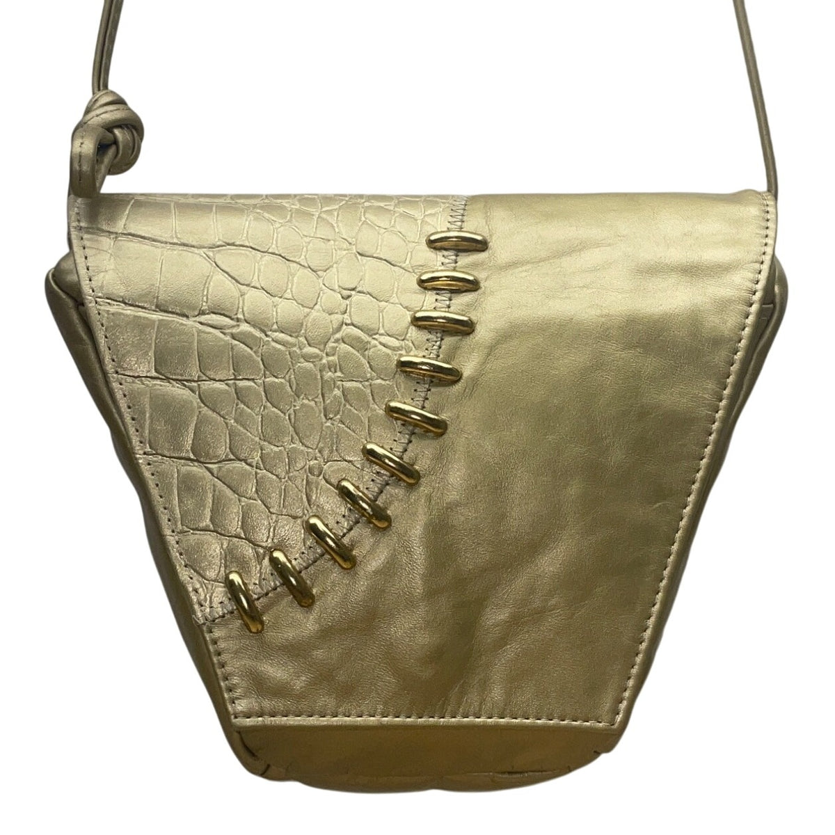 Vintage The Icing Gold Faux Leather & Crocodile Embossed Crossbody Purse Sz M