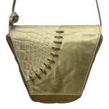 Vintage The Icing Gold Faux Leather & Crocodile Embossed Crossbody Purse Sz M