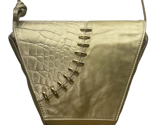 Vintage The Icing Gold Faux Leather & Crocodile Embossed Crossbody Purse Sz M