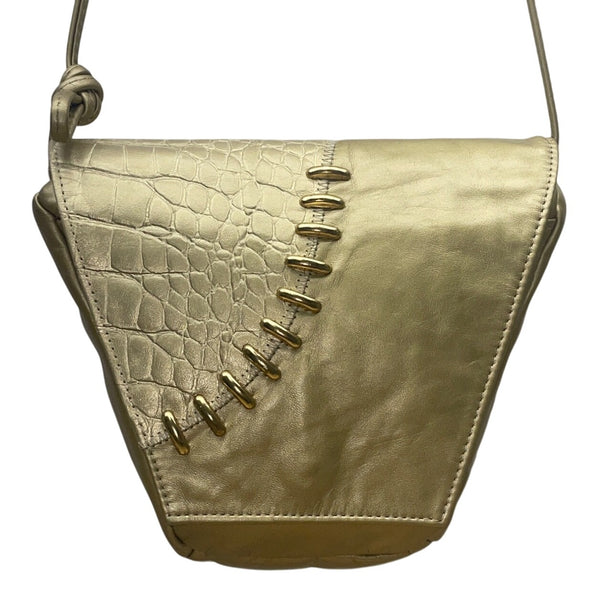 Vintage The Icing Gold Faux Leather & Crocodile Embossed Crossbody Purse Sz M