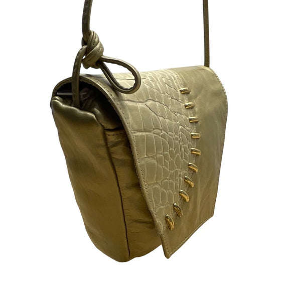 Vintage The Icing Gold Faux Leather & Crocodile Embossed Crossbody Purse Sz M