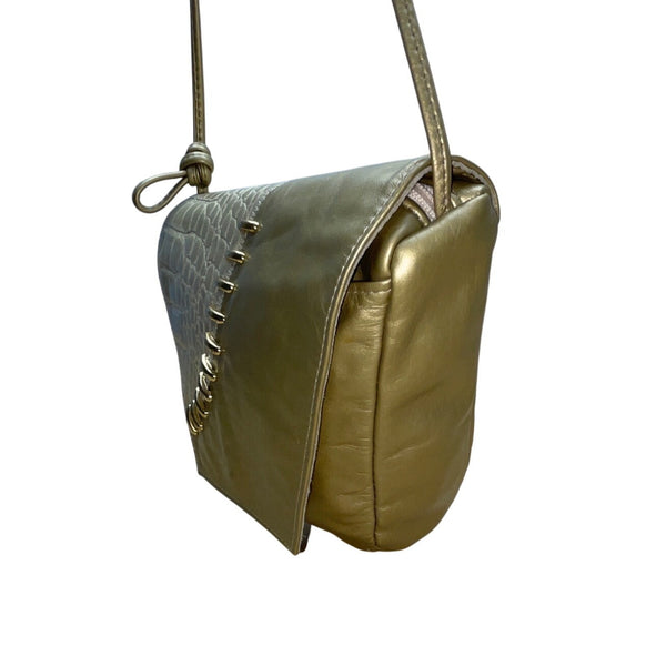 Vintage The Icing Gold Faux Leather & Crocodile Embossed Crossbody Purse Sz M