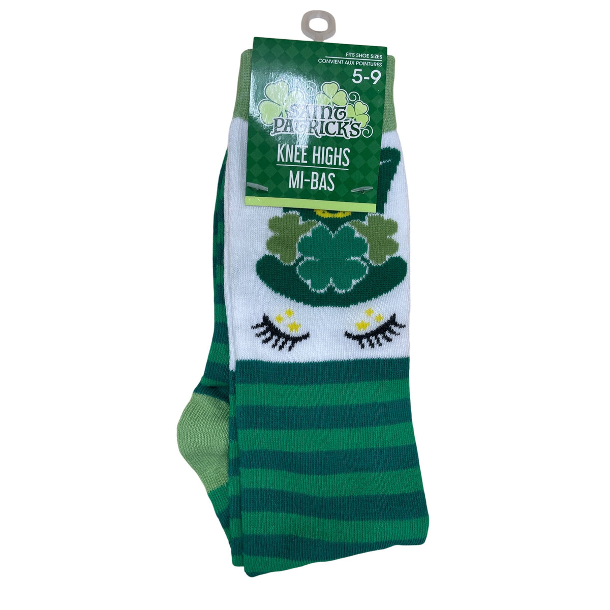 Saint Patricks Womens Green Striped Polyester Knee High Socks Shoe Sizes 5-9