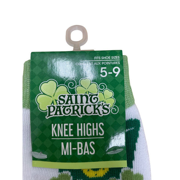 Saint Patricks Womens Green Striped Polyester Knee High Socks Shoe Sizes 5-9