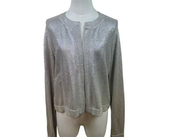 Chicos Women's Metallic Silver Open Front Cardigan Sweater Size 1