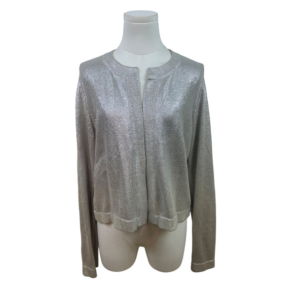 Chicos Womens Metallic Silver Open Front Cardigan Sweater Size 1