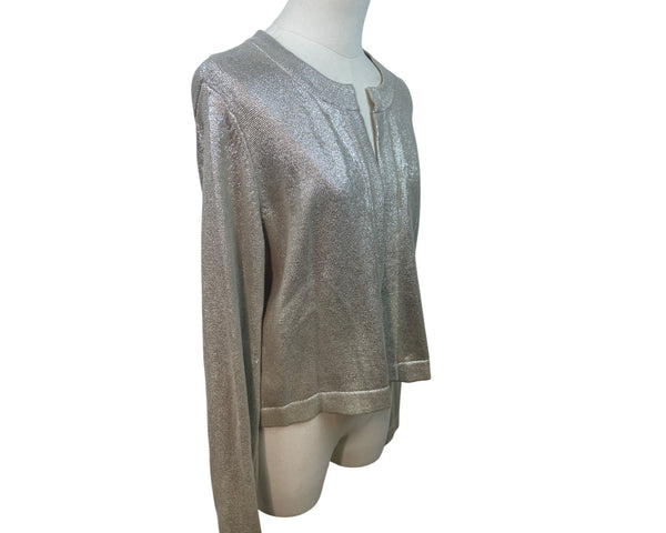 Chicos Women's Metallic Silver Open Front Cardigan Sweater Size 1