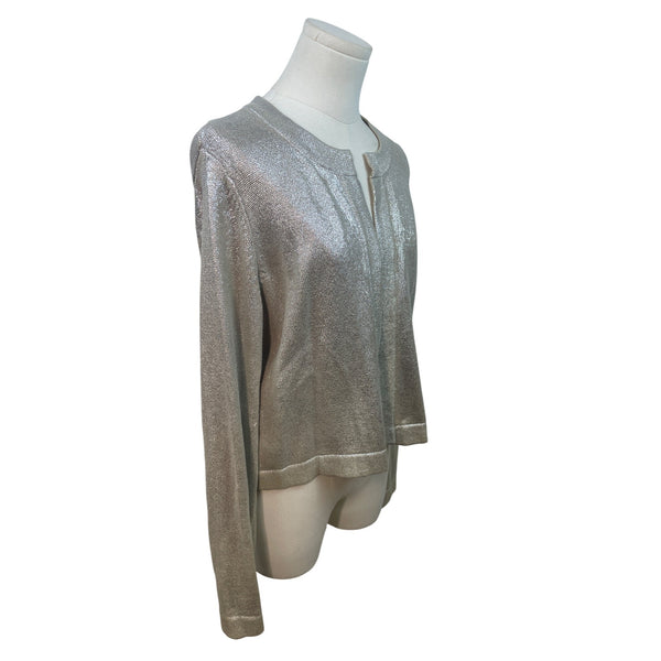 Chicos Womens Metallic Silver Open Front Cardigan Sweater Size 1