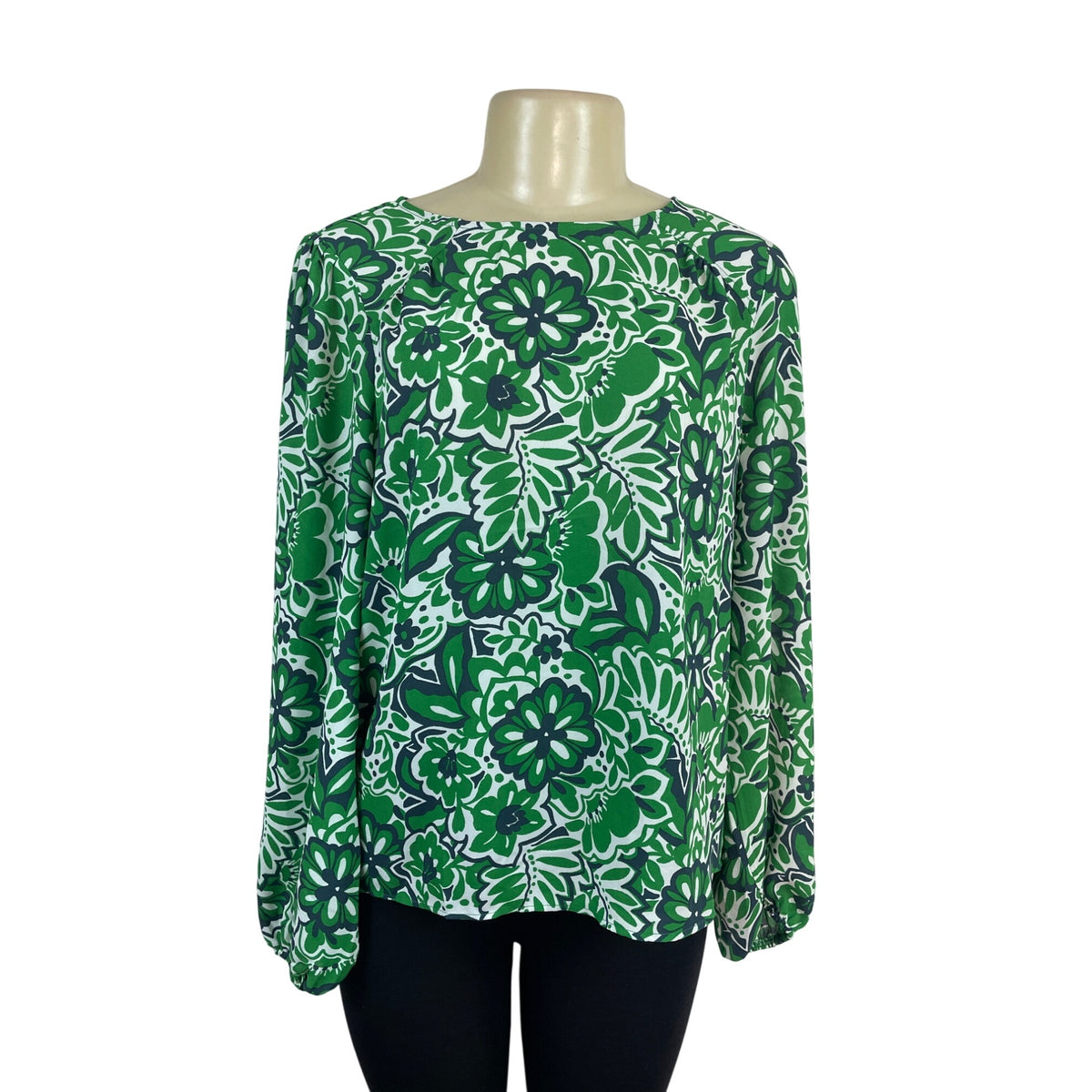 Loft Green & White Floral Long Sleeve Blouse Womens Size L - New