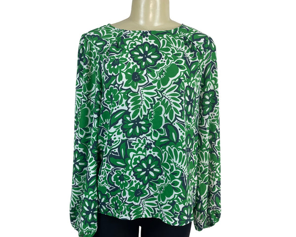 Loft Green & White Floral Long Sleeve Blouse Womens Size L - New