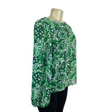 Loft Green & White Floral Long Sleeve Blouse Womens Size L - New
