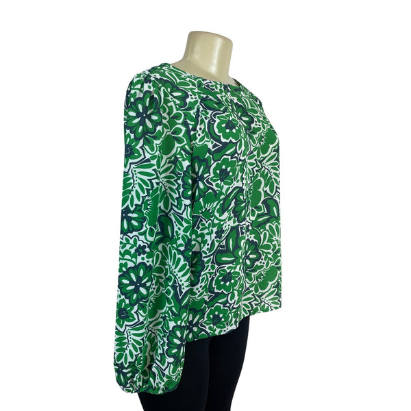 Loft Green & White Floral Long Sleeve Blouse Womens Size L - New