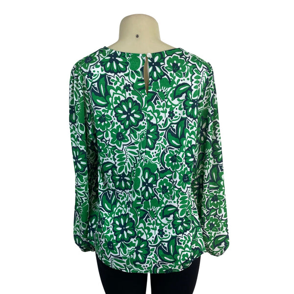 Loft Green & White Floral Long Sleeve Blouse Womens Size L - New