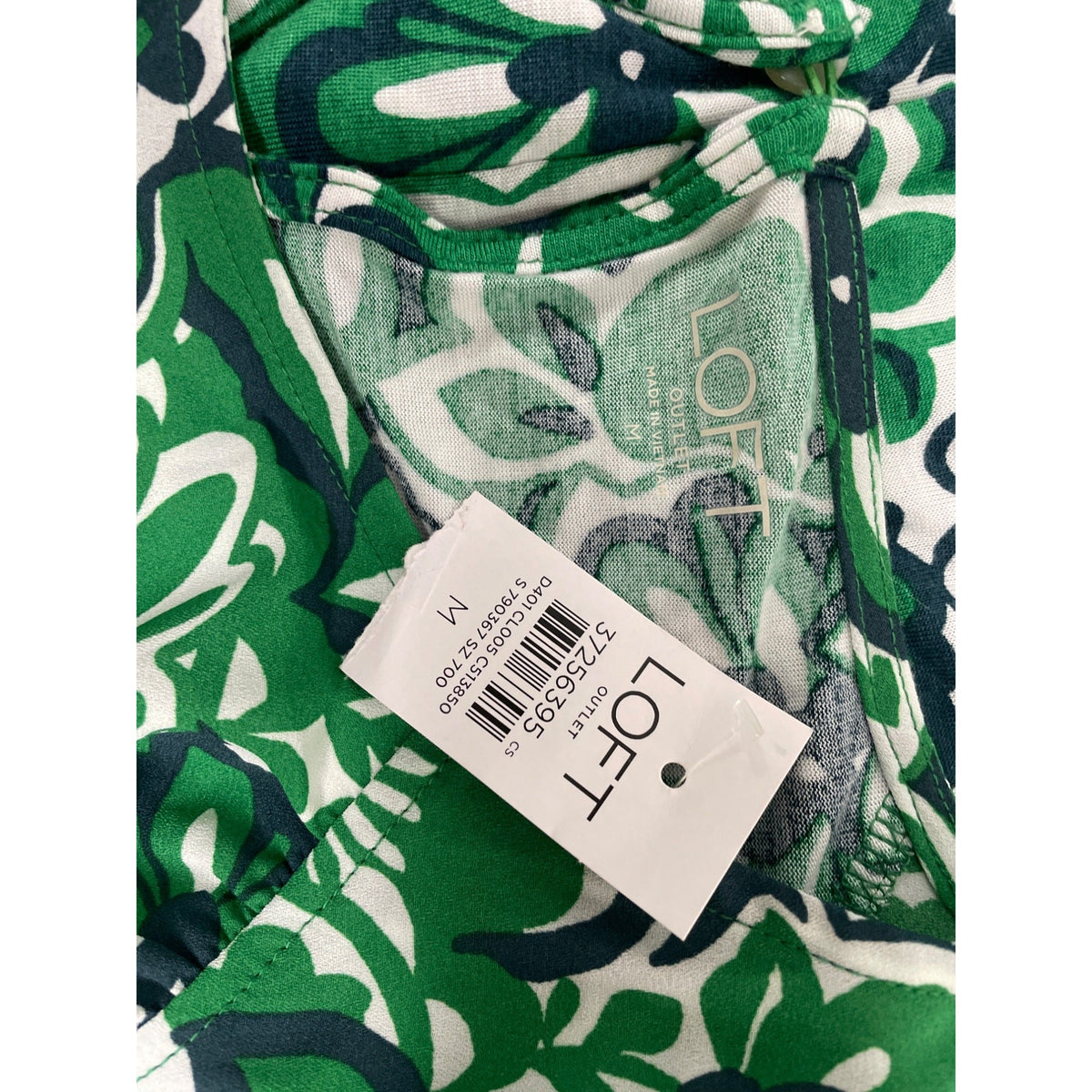 Loft Green & White Floral Long Sleeve Blouse Womens Size L - New