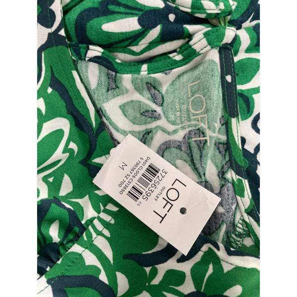 Loft Green & White Floral Long Sleeve Blouse Womens Size L - New