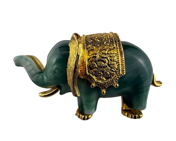 Faux Jade Green & Gold Tone Elephant Brooch Pin Vintage Jewelry Figurine Elegant Detail