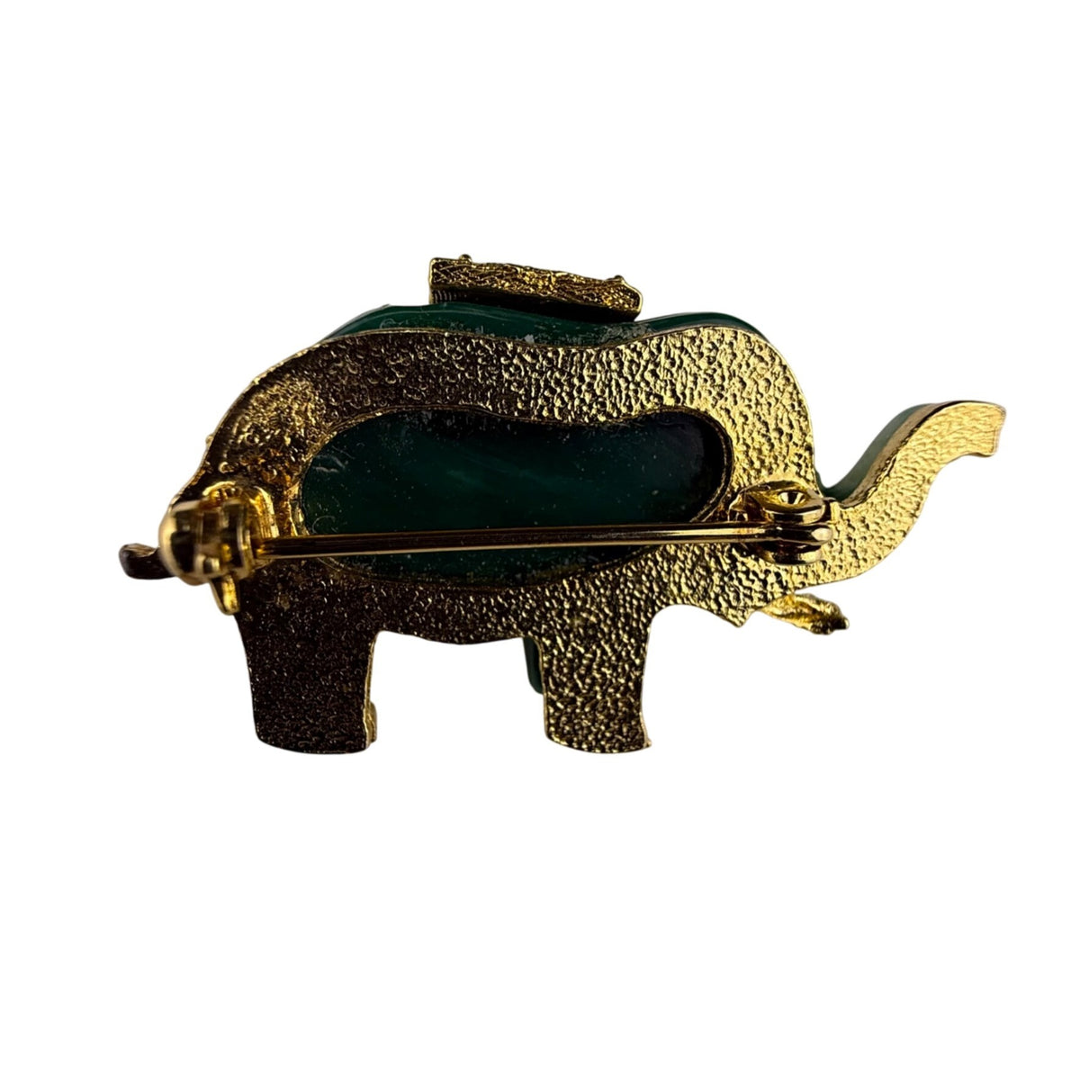 Faux Jade Green & Gold Tone Elephant Brooch Pin Vintage Jewelry Figurine Elegant Detail