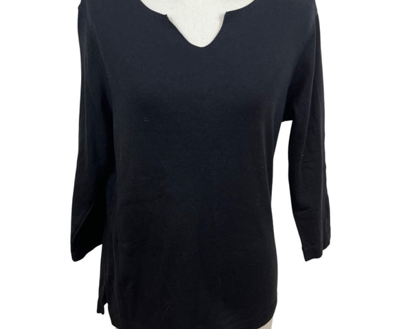 Kate Hill Women's Black 3/4 Sleeve Notch Neck Classic Top Sz M - New
