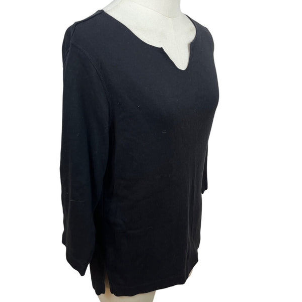 Kate Hill Women's Black 3/4 Sleeve Notch Neck Classic Top Sz M - New