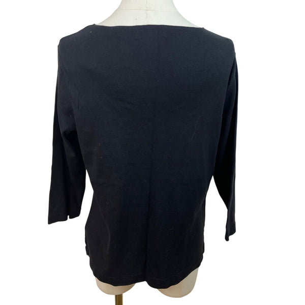 Kate Hill Women's Black 3/4 Sleeve Notch Neck Classic Top Sz M - New