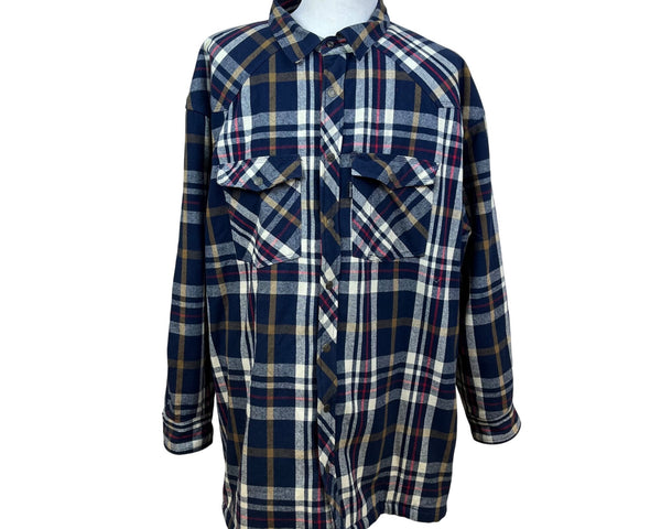 Five Brother Men's Navy Tan Plaid Flannel Shirt Button Front 3XL