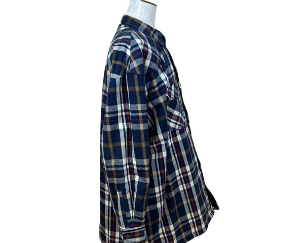 Five Brother Men's Navy Tan Plaid Flannel Shirt Button Front 3XL