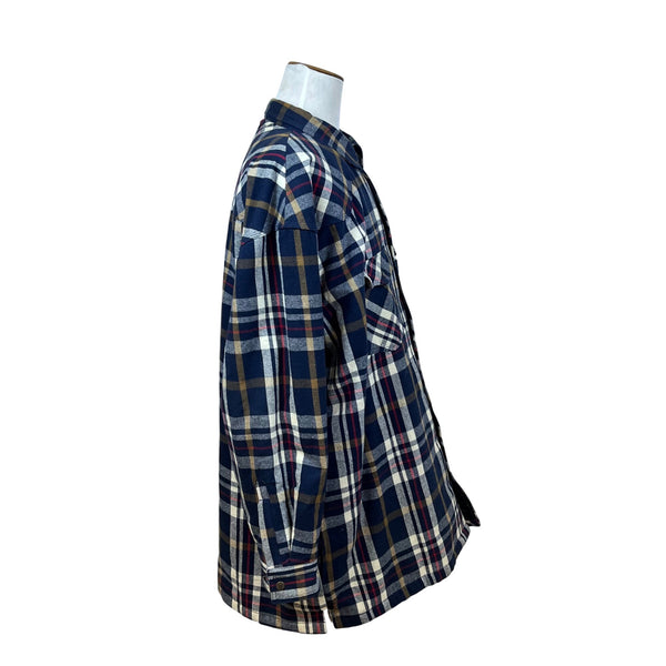 Five Brother Men's Navy Tan Plaid Flannel Shirt Button Front 3XL