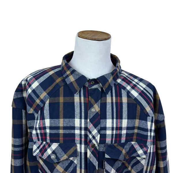 Five Brother Men's Navy Tan Plaid Flannel Shirt Button Front 3XL