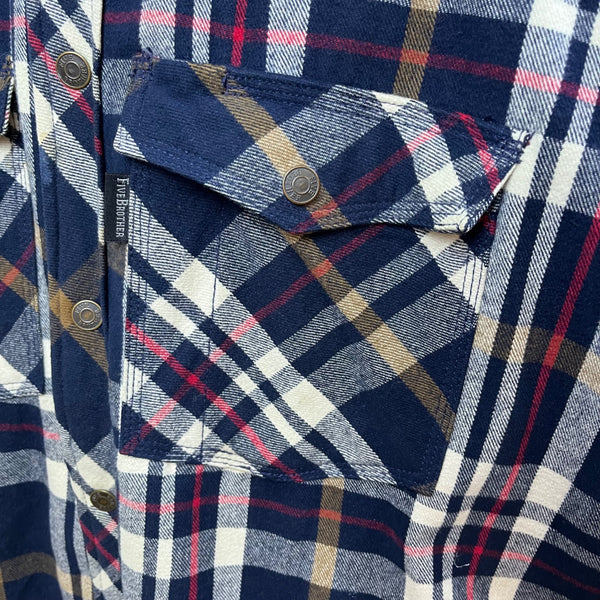 Five Brother Men's Navy Tan Plaid Flannel Shirt Button Front 3XL