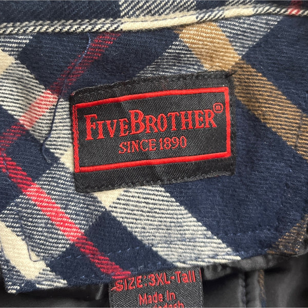 Five Brother Men's Navy Tan Plaid Flannel Shirt Button Front 3XL