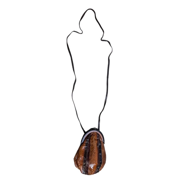 Vintage 40s Women's Brown Snake Skin Crossbody Shoulder Bakelite Closure Bag